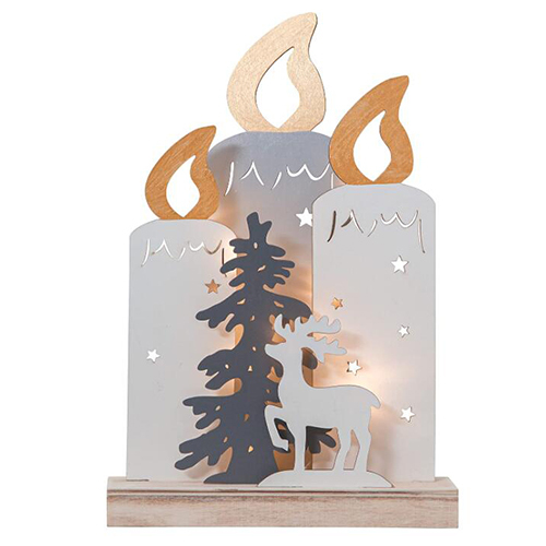 Christmas Decoration, Christmas Silhouette Metal Candles with Reindeer and Tree, Winter Landscape with Timer and Battery Operated Lighting, Warm White