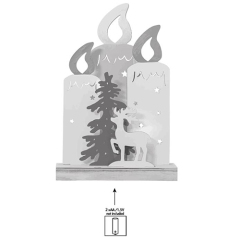 Christmas Decoration, Christmas Silhouette Metal Candles with Reindeer and Tree, Winter Landscape with Timer and Battery Operated Lighting, Warm White