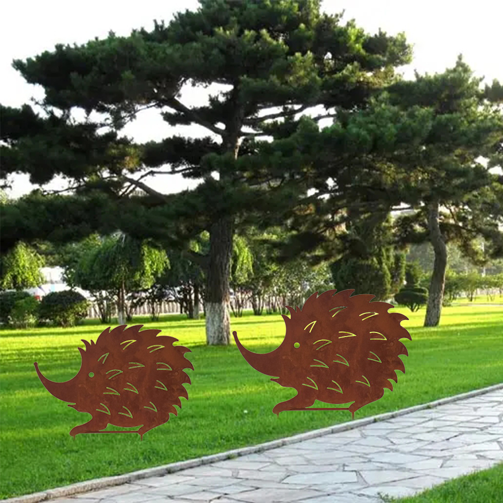 hedgehog courtyard metal decorative stakes garden, 3 animals wrought iron metal doll suit, hedgehog garden decoration