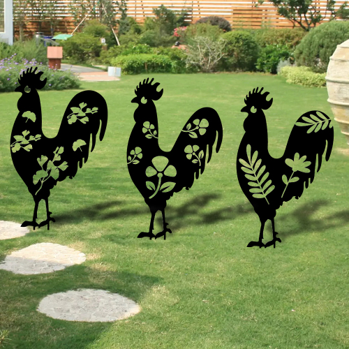 1 pc of Decorative Chicken Garden Stake 52 cm Garden Decoration Rust Figures