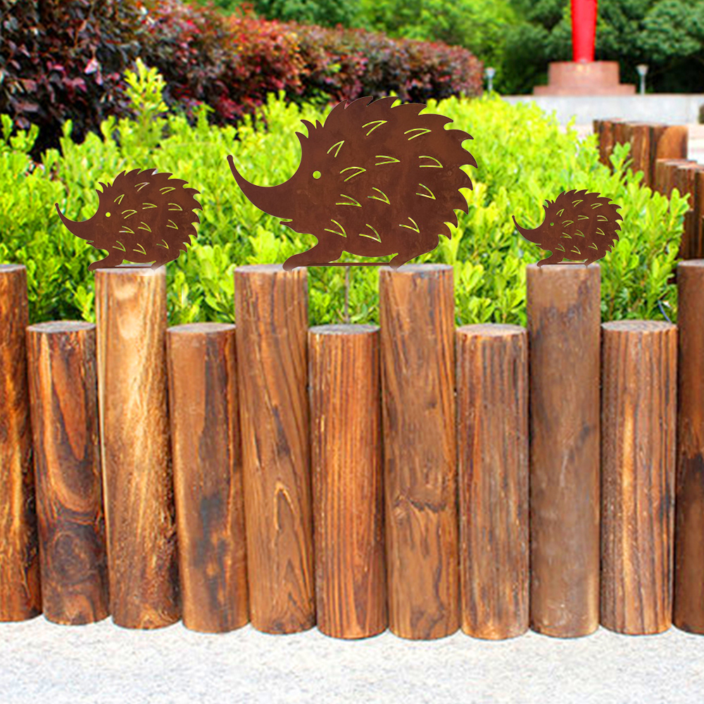 hedgehog courtyard metal decorative stakes garden, 3 animals wrought iron metal doll suit, hedgehog garden decoration