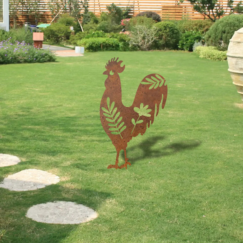 1 pc of Decorative Chicken Garden Stake 52 cm Garden Decoration Rust Figures