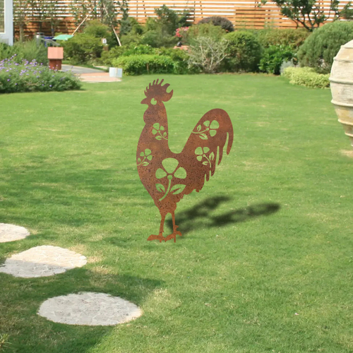 1 pc of Decorative Chicken Garden Stake 52 cm Garden Decoration Rust Figures