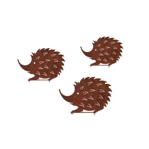 hedgehog courtyard metal decorative stakes garden, 3 animals wrought iron metal doll suit, hedgehog garden decoration