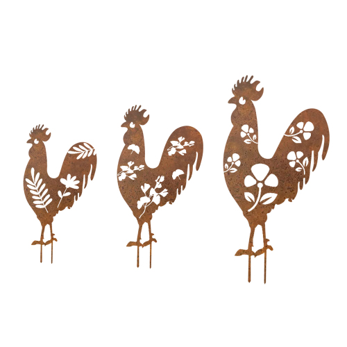1 pc of Decorative Chicken Garden Stake 52 cm Garden Decoration Rust Figures