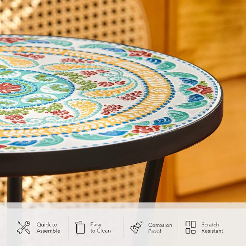 Patio auxiliary table and plant support, 21 "auxiliary table topped with 14" tile for porch, garden, interior and exterior trim, living room, bedroom, balcony, furniture
