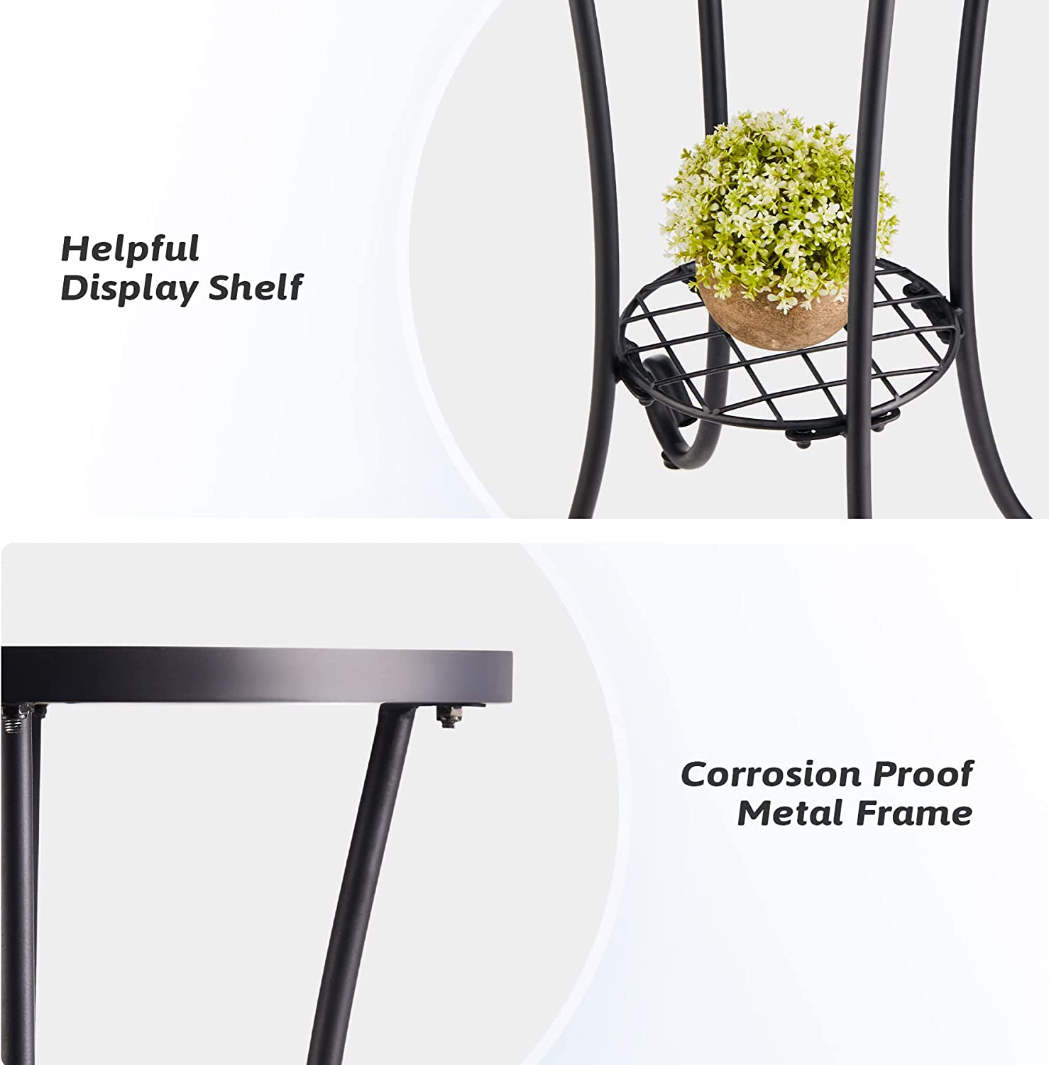 Patio auxiliary table and plant support, 21 "auxiliary table topped with 14" tile for porch, garden, interior and exterior trim, living room, bedroom, balcony, furniture