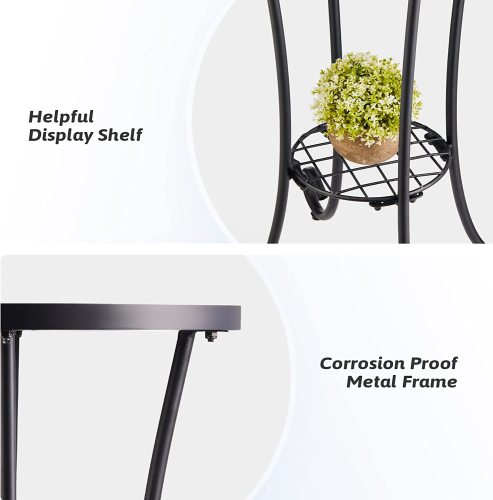 Patio auxiliary table and plant support, 21 "auxiliary table topped with 14" tile for porch, garden, interior and exterior trim, living room, bedroom, balcony, furniture