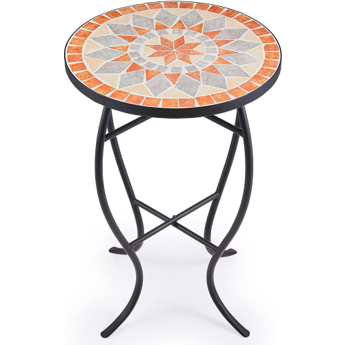 Patio auxiliary table and plant support, 21 "auxiliary table topped with 14" tile for porch, garden, interior and exterior trim, living room, bedroom, balcony, furniture