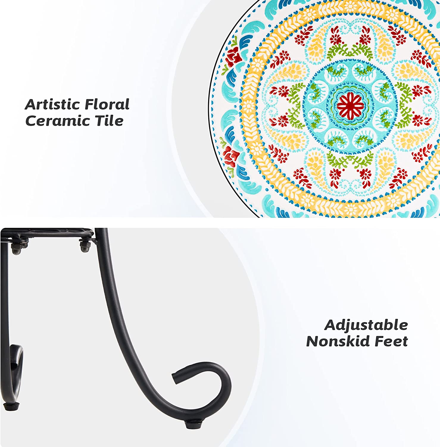 Patio auxiliary table and plant support, 21 "auxiliary table topped with 14" tile for porch, garden, interior and exterior trim, living room, bedroom, balcony, furniture