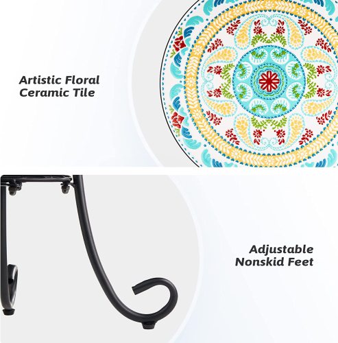 Patio auxiliary table and plant support, 21 "auxiliary table topped with 14" tile for porch, garden, interior and exterior trim, living room, bedroom, balcony, furniture