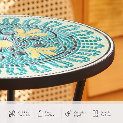 Patio auxiliary table and plant support, 21 "auxiliary table topped with 14" tile for porch, garden, interior and exterior trim, living room, bedroom, balcony, furniture