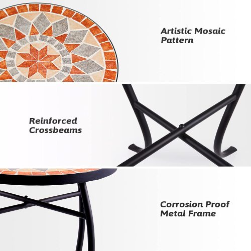 Patio auxiliary table and plant support, 21 "auxiliary table topped with 14" tile for porch, garden, interior and exterior trim, living room, bedroom, balcony, furniture
