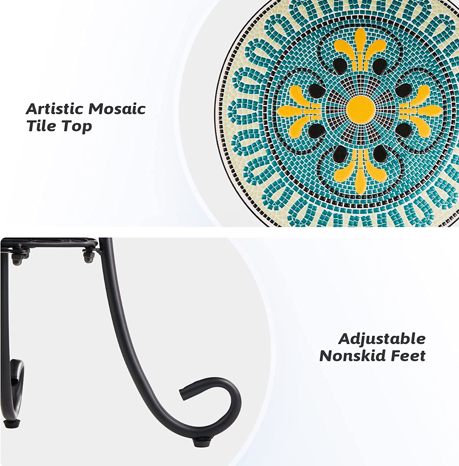 Patio auxiliary table and plant support, 21 "auxiliary table topped with 14" tile for porch, garden, interior and exterior trim, living room, bedroom, balcony, furniture