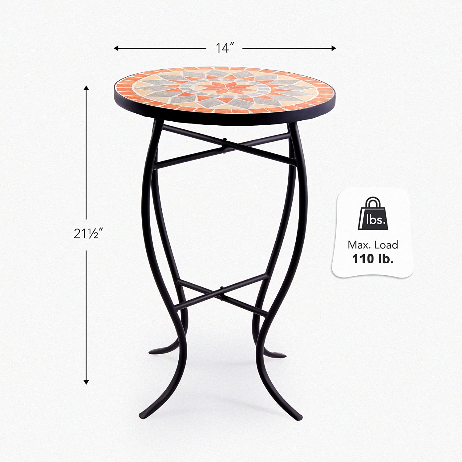 Patio auxiliary table and plant support, 21 "auxiliary table topped with 14" tile for porch, garden, interior and exterior trim, living room, bedroom, balcony, furniture