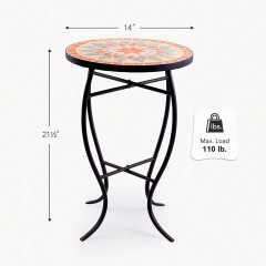 Patio auxiliary table and plant support, 21 "auxiliary table topped with 14" tile for porch, garden, interior and exterior trim, living room, bedroom, balcony, furniture