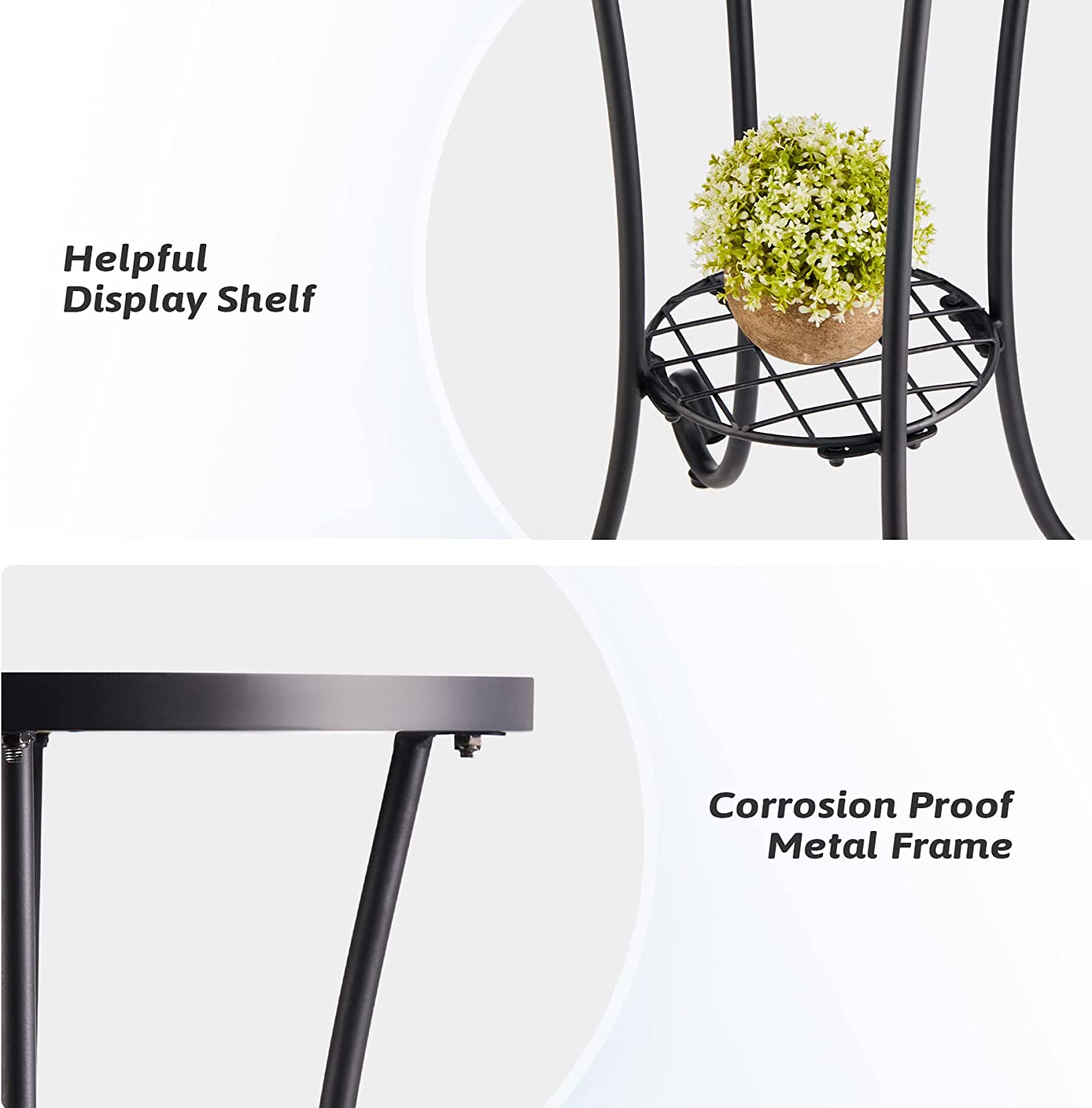 Patio auxiliary table and plant support, 21 "auxiliary table topped with 14" tile for porch, garden, interior and exterior trim, living room, bedroom, balcony, furniture