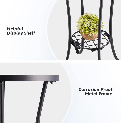 Patio auxiliary table and plant support, 21 "auxiliary table topped with 14" tile for porch, garden, interior and exterior trim, living room, bedroom, balcony, furniture