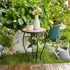 Patio auxiliary table and plant support, 21 "auxiliary table topped with 14" tile for porch, garden, interior and exterior trim, living room, bedroom, balcony, furniture