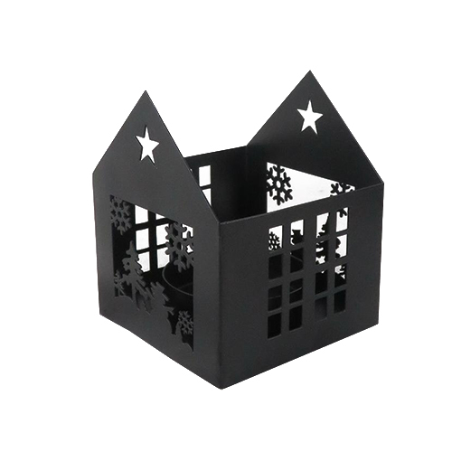 Country metal black house small candle holder