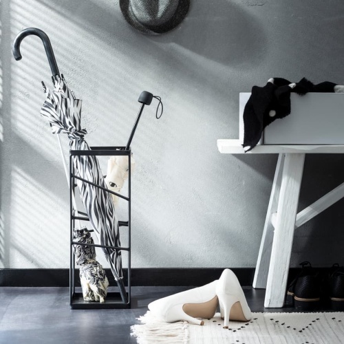 Geometric Modern Matte Black Metal Freestanding Large & Small Umbrella Holder Stand Storage Rack