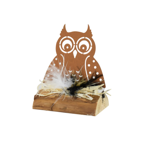 Mini Owl Rust Decorated Garden - Metallic Copper Garden Post Squirrel wood also for balcony or front door