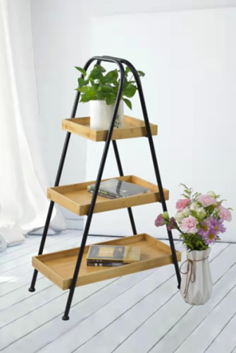 Metal with Bamboo Plant Stand for Indoor Outdoor Use