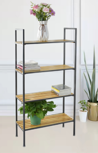 4-T Metal with Bamboo Plant Stand for Indoor Outdoor Use