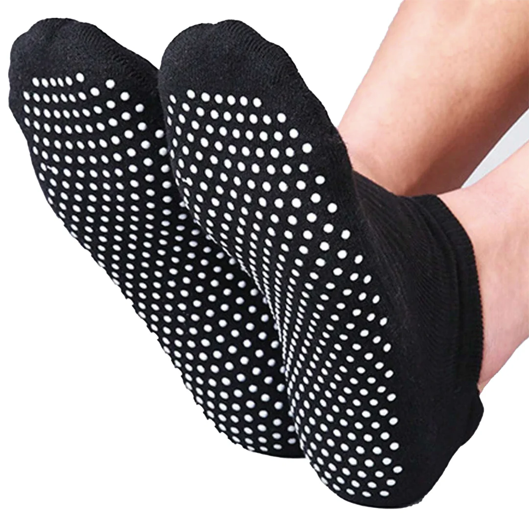 black grip socks with dense silicone dot traction pattern on sole for indoor stability