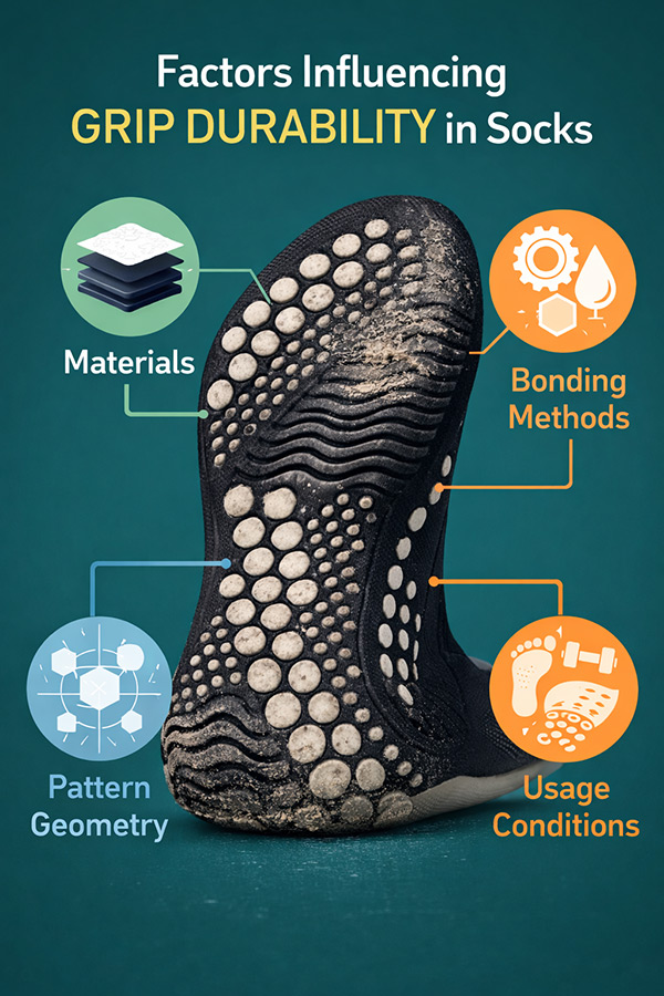 Grip socks under repeated stress during real-world indoor use