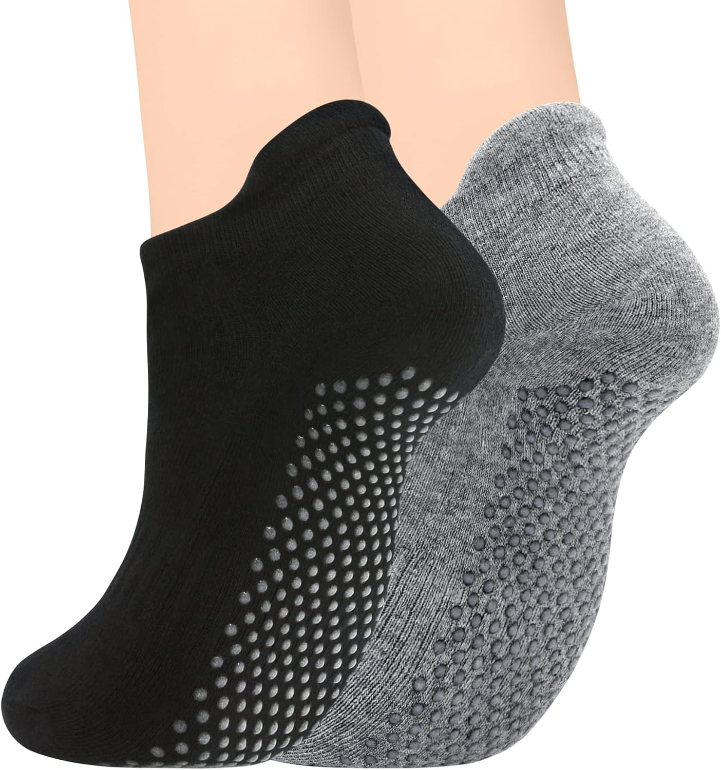 Non-slip socks with silicone grip patterns designed for indoor wooden floors