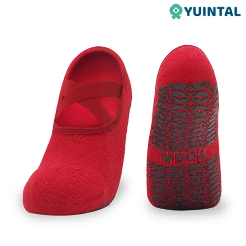 Yuintal Padded Sole Socks – Cross Ribbon Non Slip Yoga Design