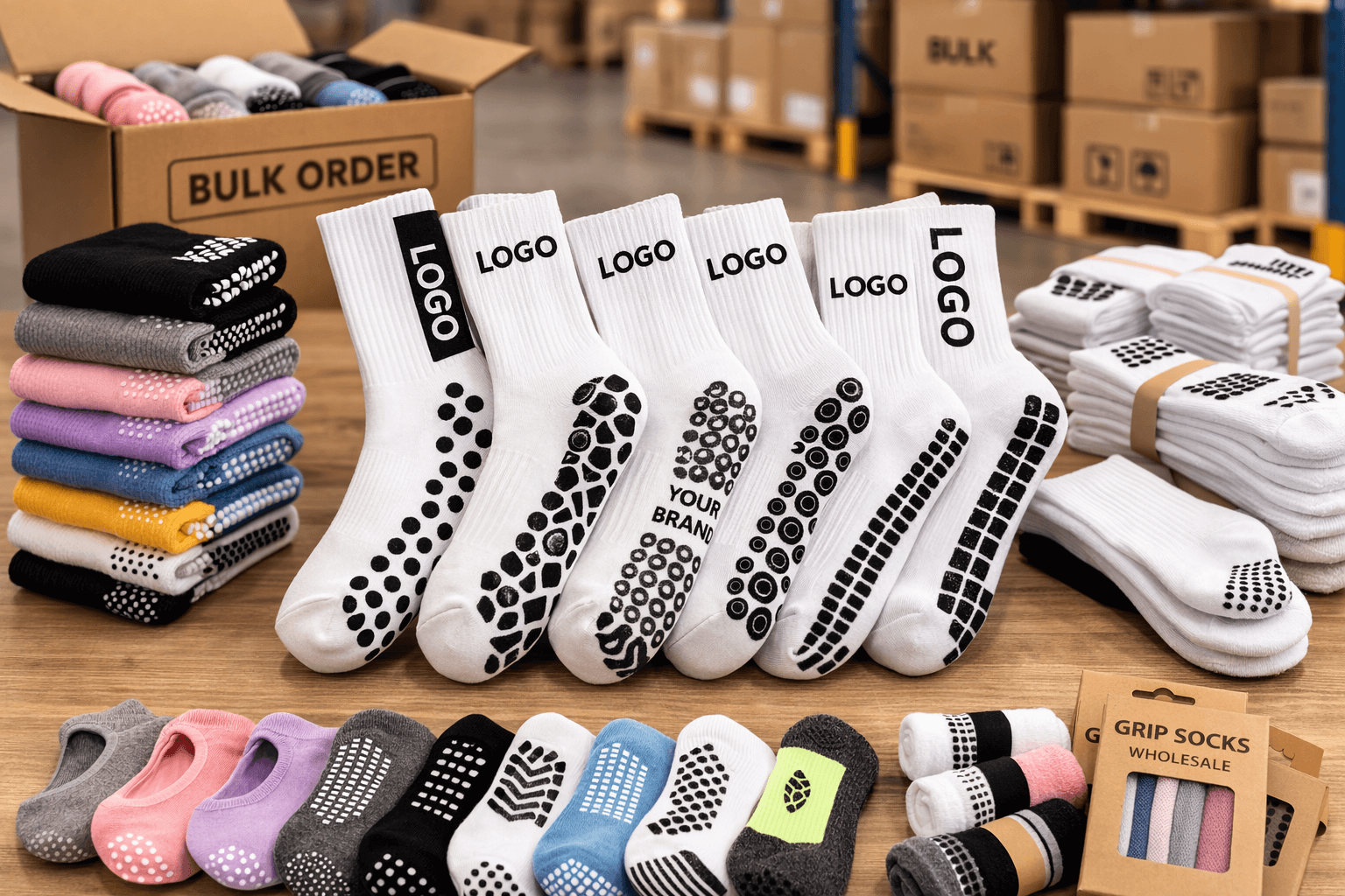 wholesale grip socks with custom logo and silicone anti slip sole bulk order