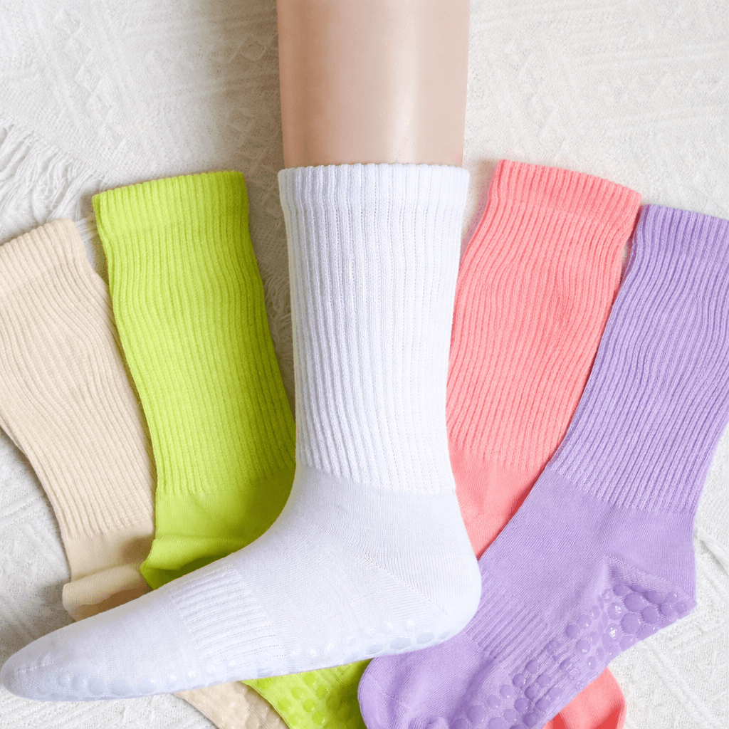 non slip grip socks for pilates and yoga studios with silicone grip sole