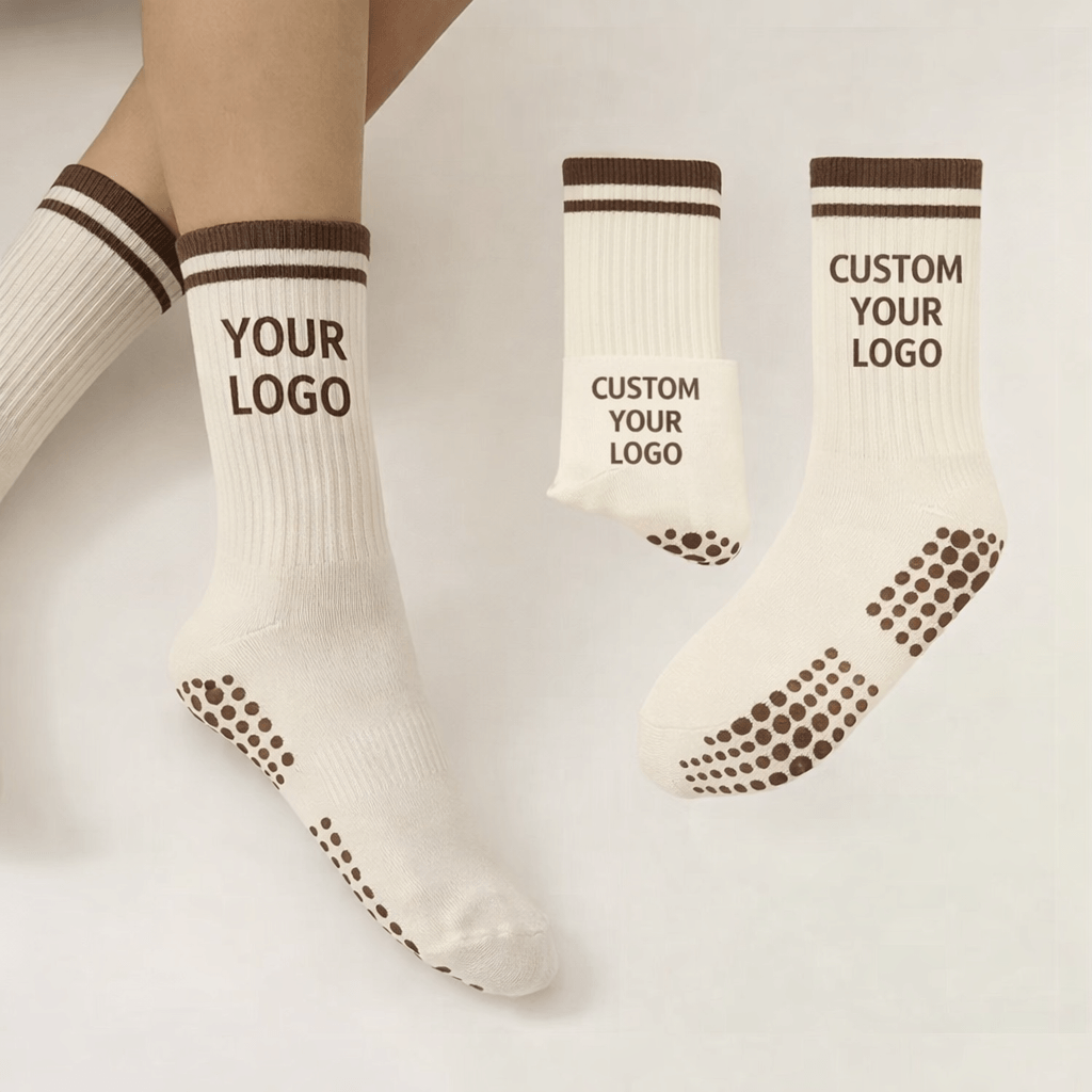 custom grip socks with logo and silicone anti slip sole for private label brands