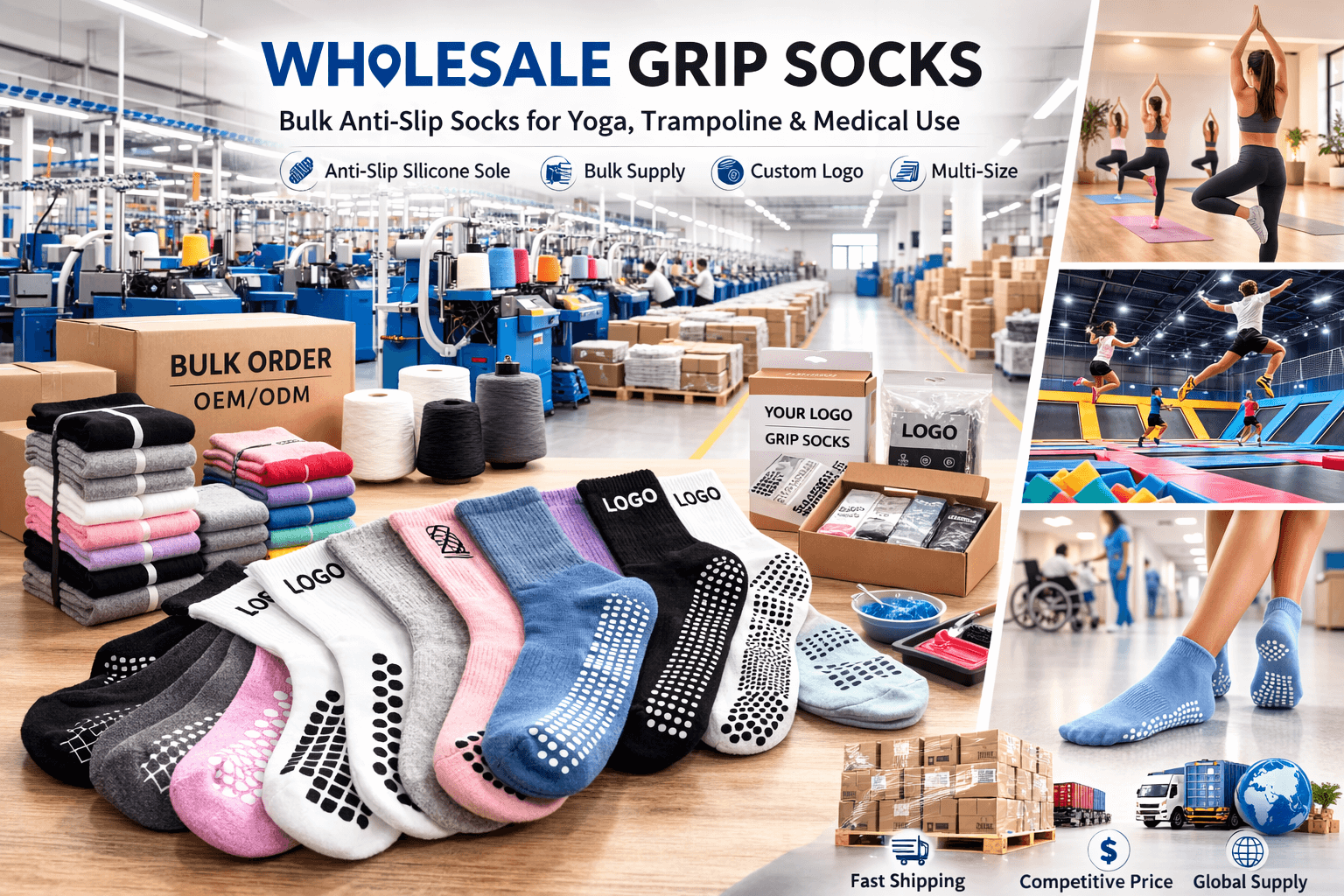 wholesale grip socks supplier bulk anti slip socks manufacturing and applications