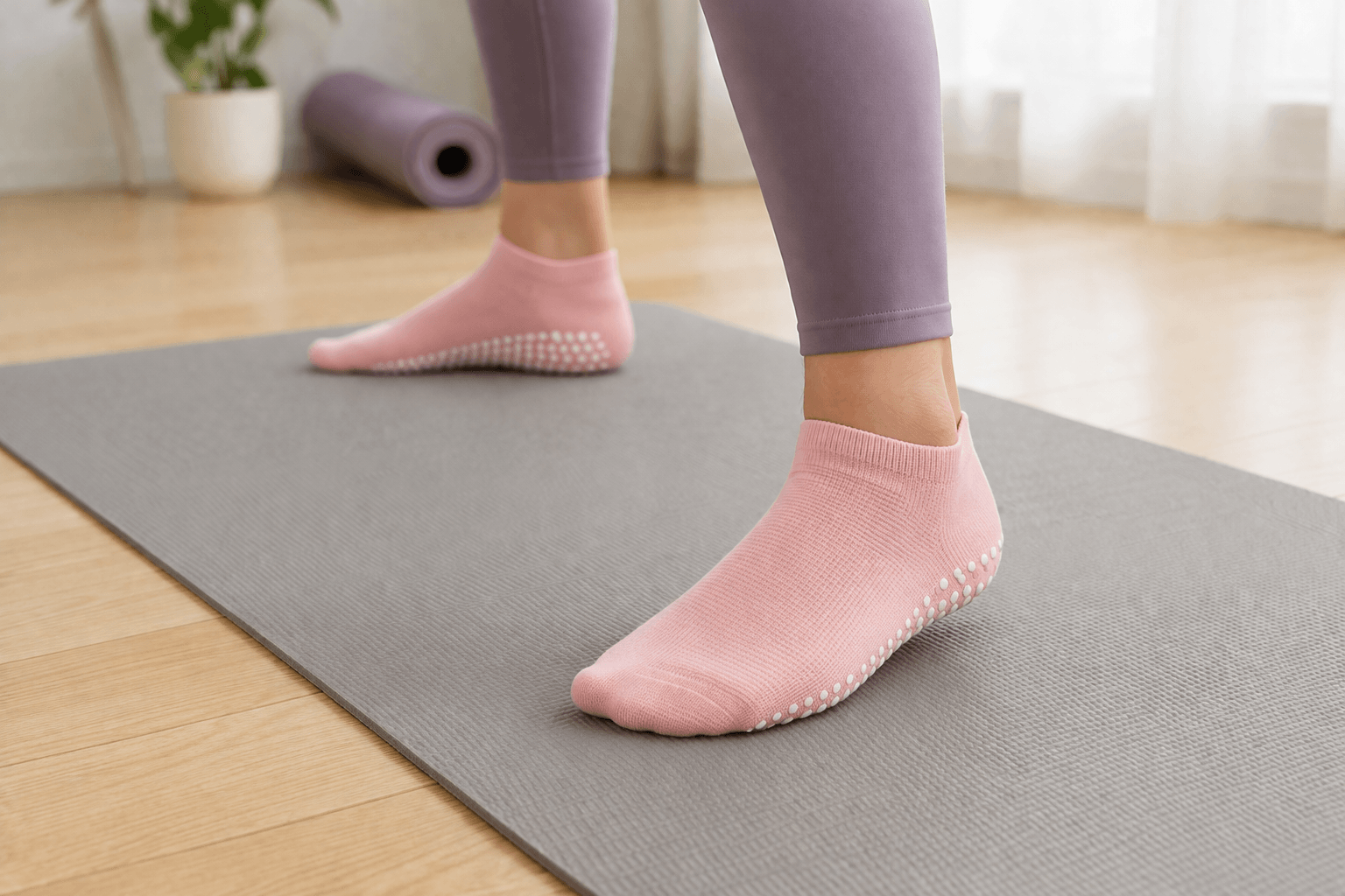 Pink ankle grip socks for gyms with anti-slip dots, durable fitness socks bulk options from reliable gym grip socks supplier, great for workout and yoga.