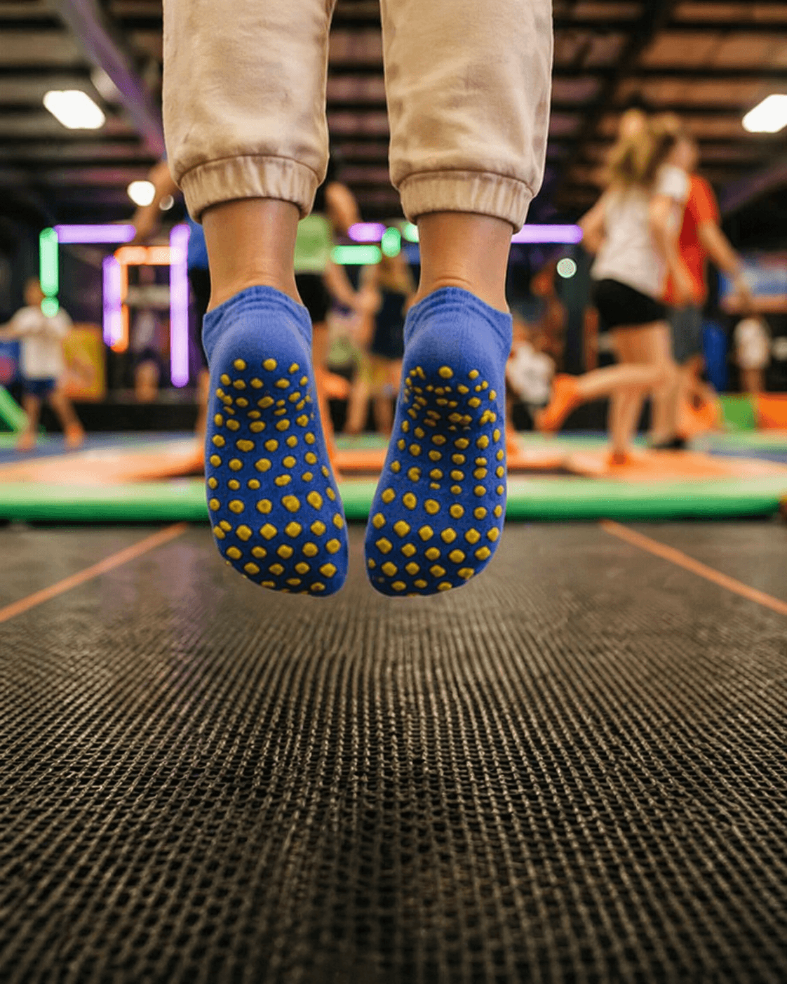 trampoline socks safety close up of grip sole design demonstrating why trampoline parks require grip socks for stability