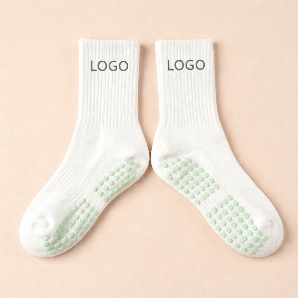 Anti slip socks wholesale white custom grip socks from bulk grip socks supplier with durable silicone grip sole