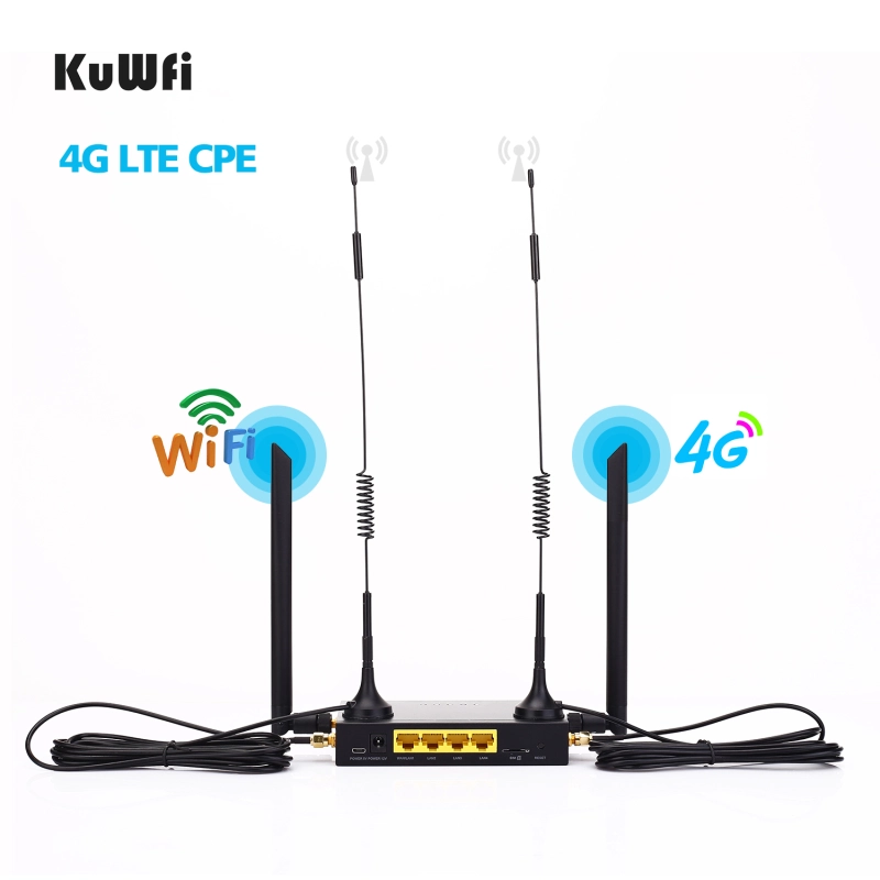 KuWFi 4G LTE Car WiFi Wireless Internet Router 300Mbps Cat 4 High Speed Industry CPE with SIM Card Slot and 4pcs External Antennas for USA