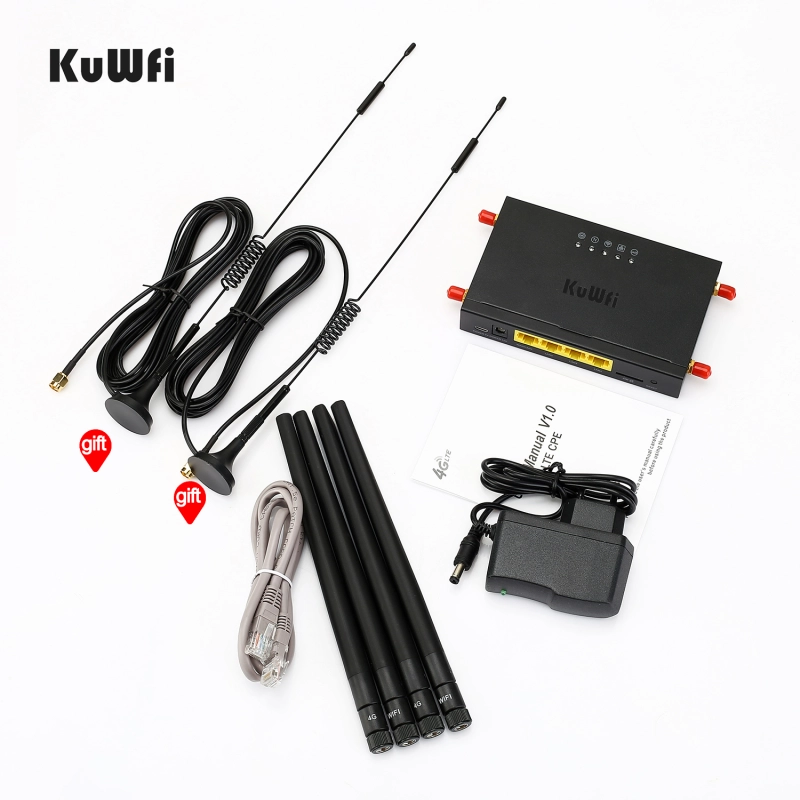 (EU version)KuWFi 4G LTE Car WiFi Wireless Router 300Mbps Cat 4 High Speed Industry CPE with SIM Card Slot and 4pcs External Antennas Support Europe