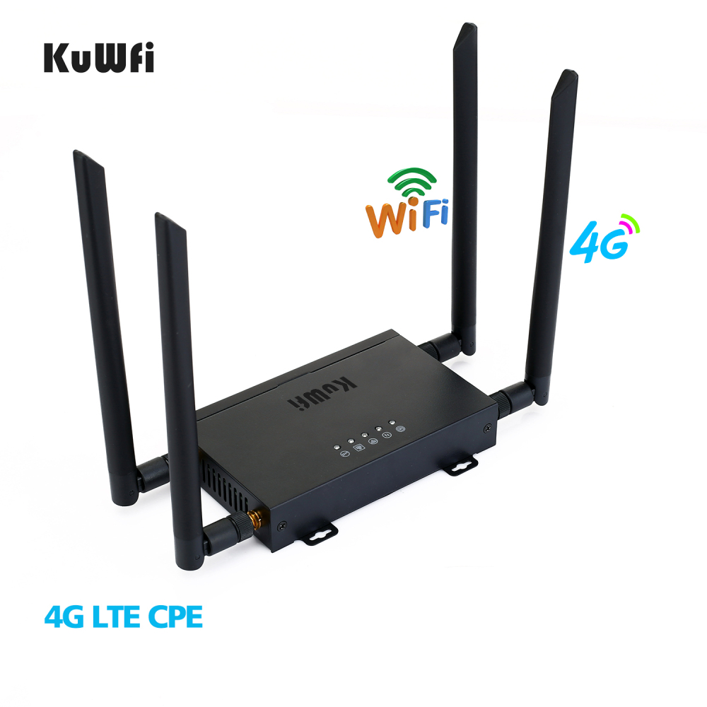 (EU version)KuWFi 4G LTE Car WiFi Wireless Router 300Mbps Cat 4 High Speed Industry CPE with SIM Card Slot and 4pcs External Antennas Support Europe