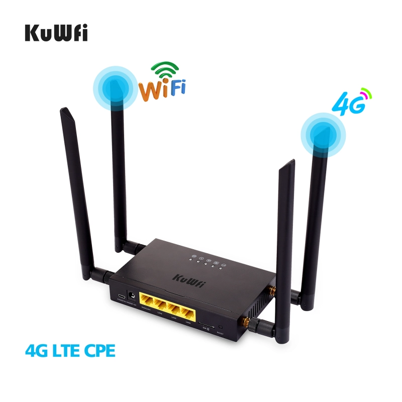 (EU version)KuWFi 4G LTE Car WiFi Wireless Router 300Mbps Cat 4 High Speed Industry CPE with SIM Card Slot and 4pcs External Antennas Support Europe