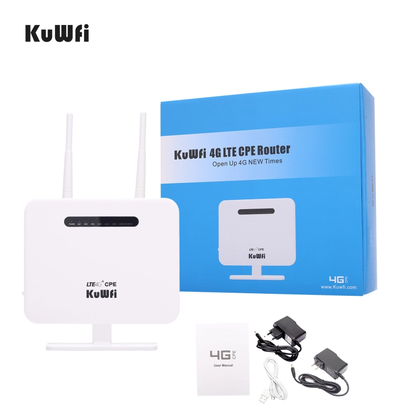 Kuwfi 4g router sim card 300mbps unlocked 4g cpe wireless router 150mbps cat4 mobile wifi hotspot with sim card slot 4 lan ports