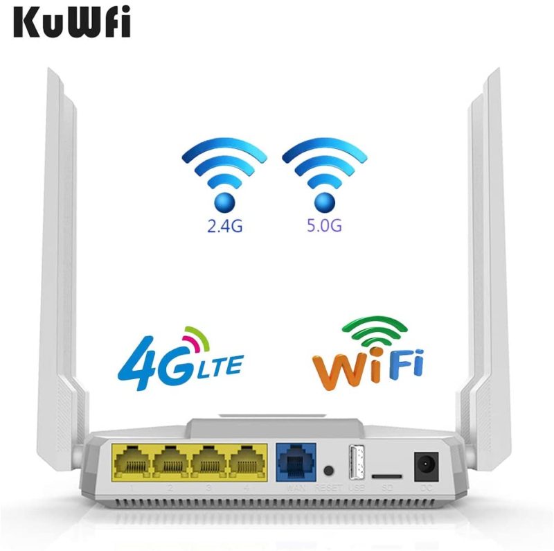 KuWFi AC1200Mbps 4G LTE WiFi Router 5GHz Gigabit Dual Band Wireless Internet Smart OpenWRT WiFi Routers with SIM Card Slot for Home/Office Work with .