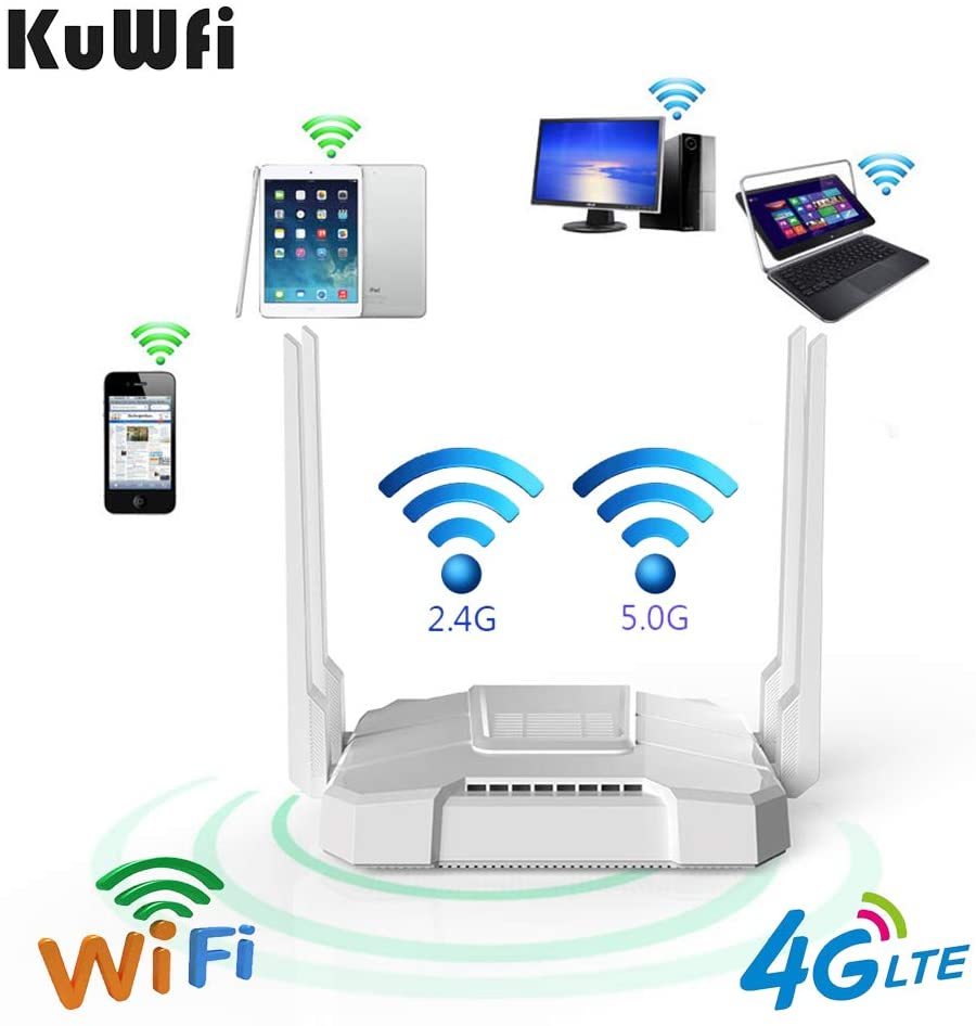 KuWFi AC1200Mbps 4G LTE WiFi Router 5GHz Gigabit Dual Band Wireless Internet Smart OpenWRT WiFi Routers with SIM Card Slot for Home/Office Work with .