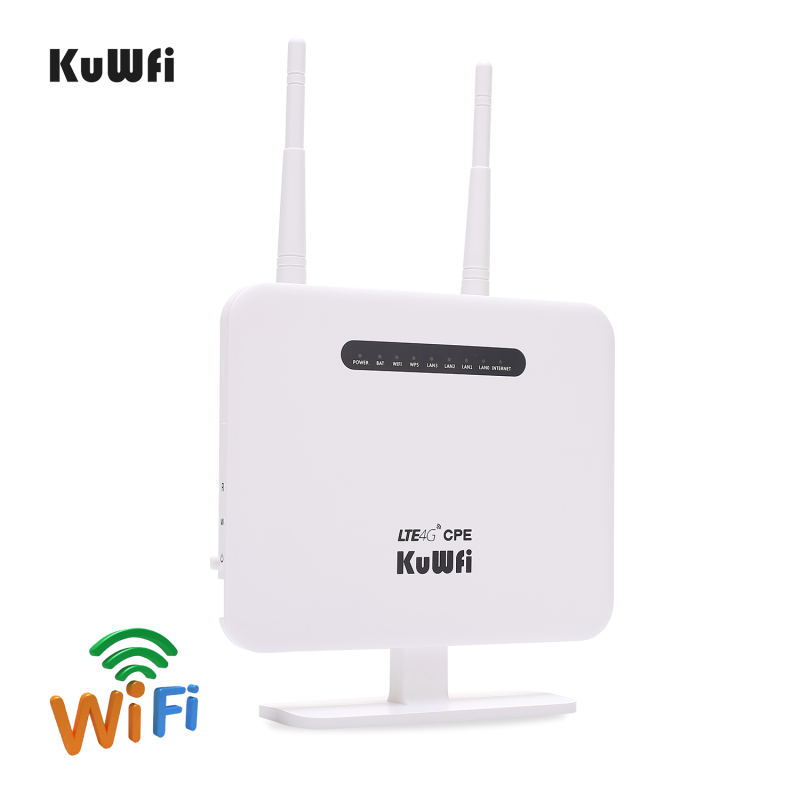 Kuwfi 4g router sim card 300mbps unlocked 4g cpe wireless router 150mbps cat4 mobile wifi hotspot with sim card slot 4 lan ports