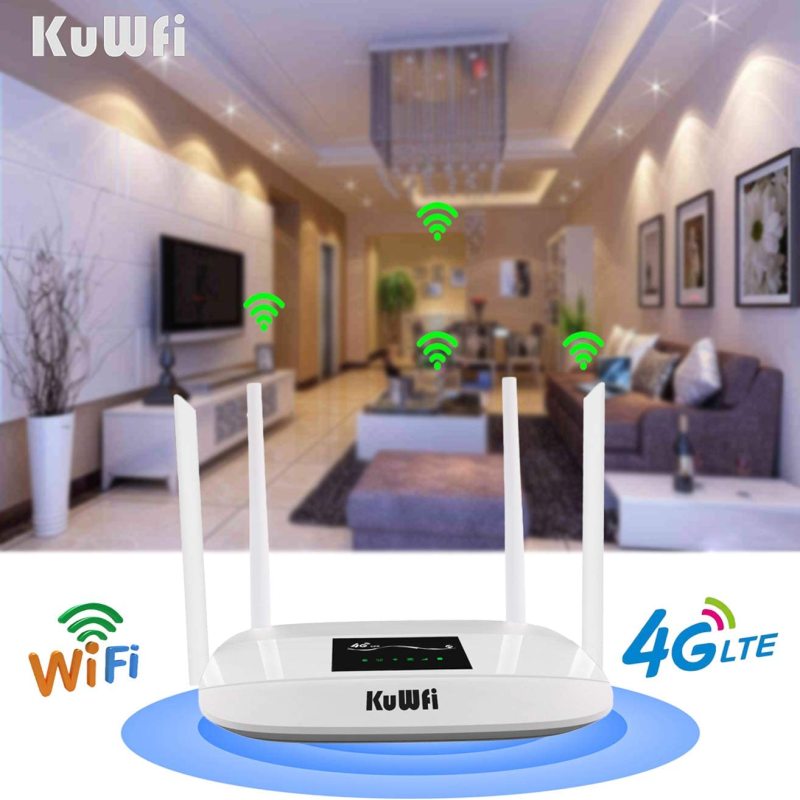 KuWFi 300Mbps 4G LTE CPE, Unlocked 4G CPE Wireless Router with SIM Card Solt with Antenna support 32Uusers