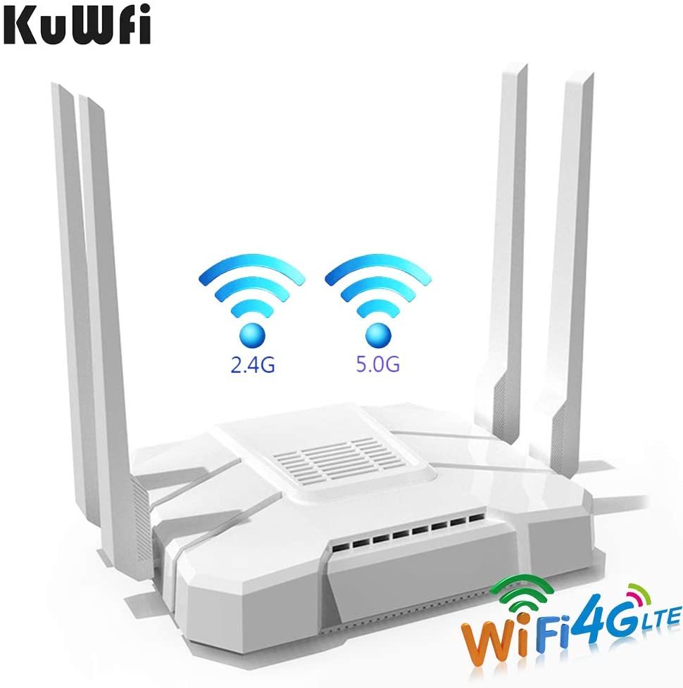 KuWFi AC1200Mbps 4G LTE WiFi Router 5GHz Gigabit Dual Band Wireless Internet Smart OpenWRT WiFi Routers with SIM Card Slot for Home/Office Work with .