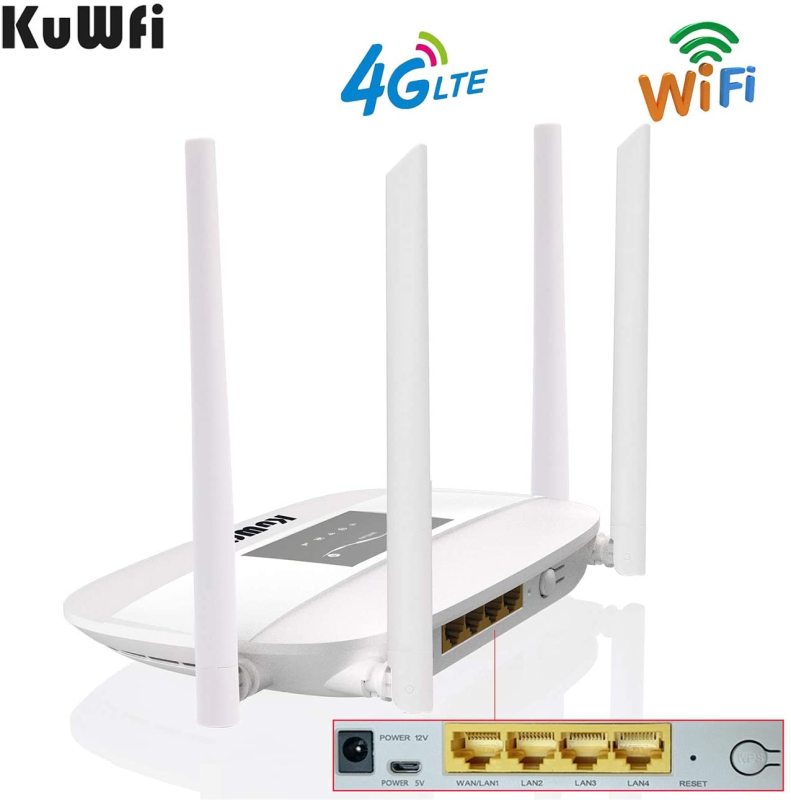 KuWFi 300Mbps 4G LTE CPE, Unlocked 4G CPE Wireless Router with SIM Card Solt with Antenna support 32Uusers